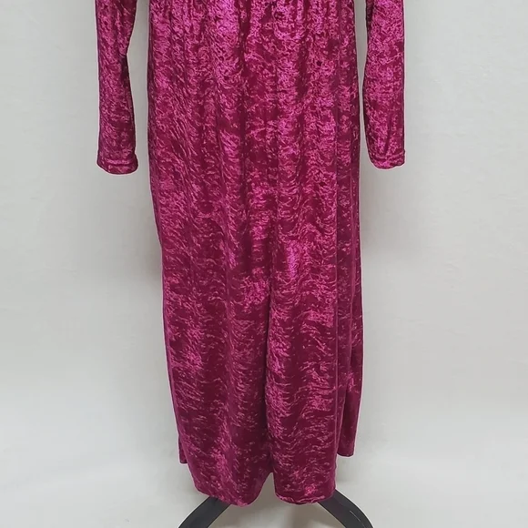 80s Vintage Cervelle Burgundy Crushed Velvet Regencycore Long Sleeve Midi Dress - Picture 12 of 13